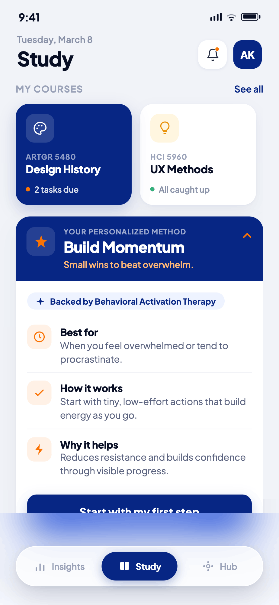 Momentum — Study method screen